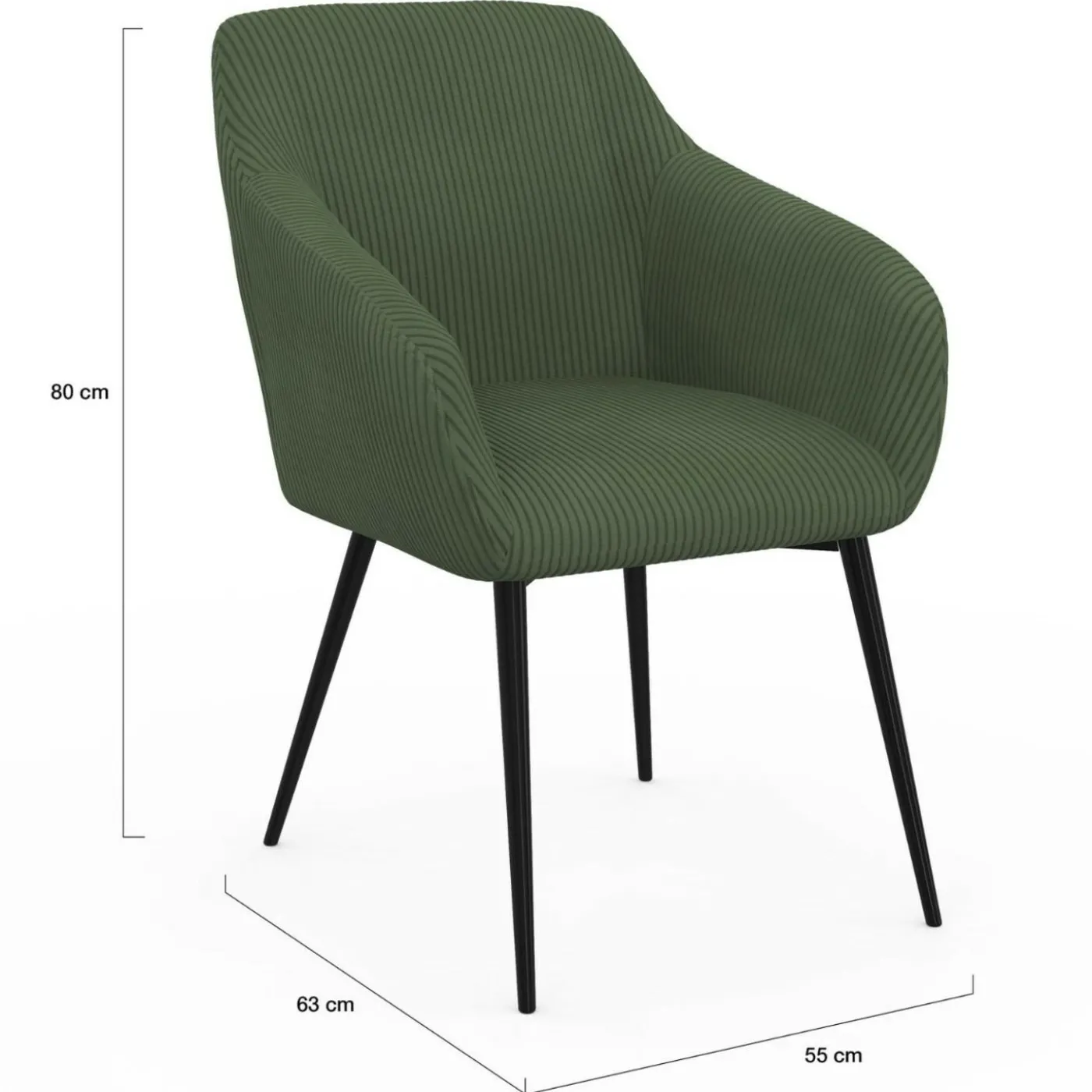 Lot de 2 chaises de salle à manger, fauteuils de table en velours côtelé vert kaki