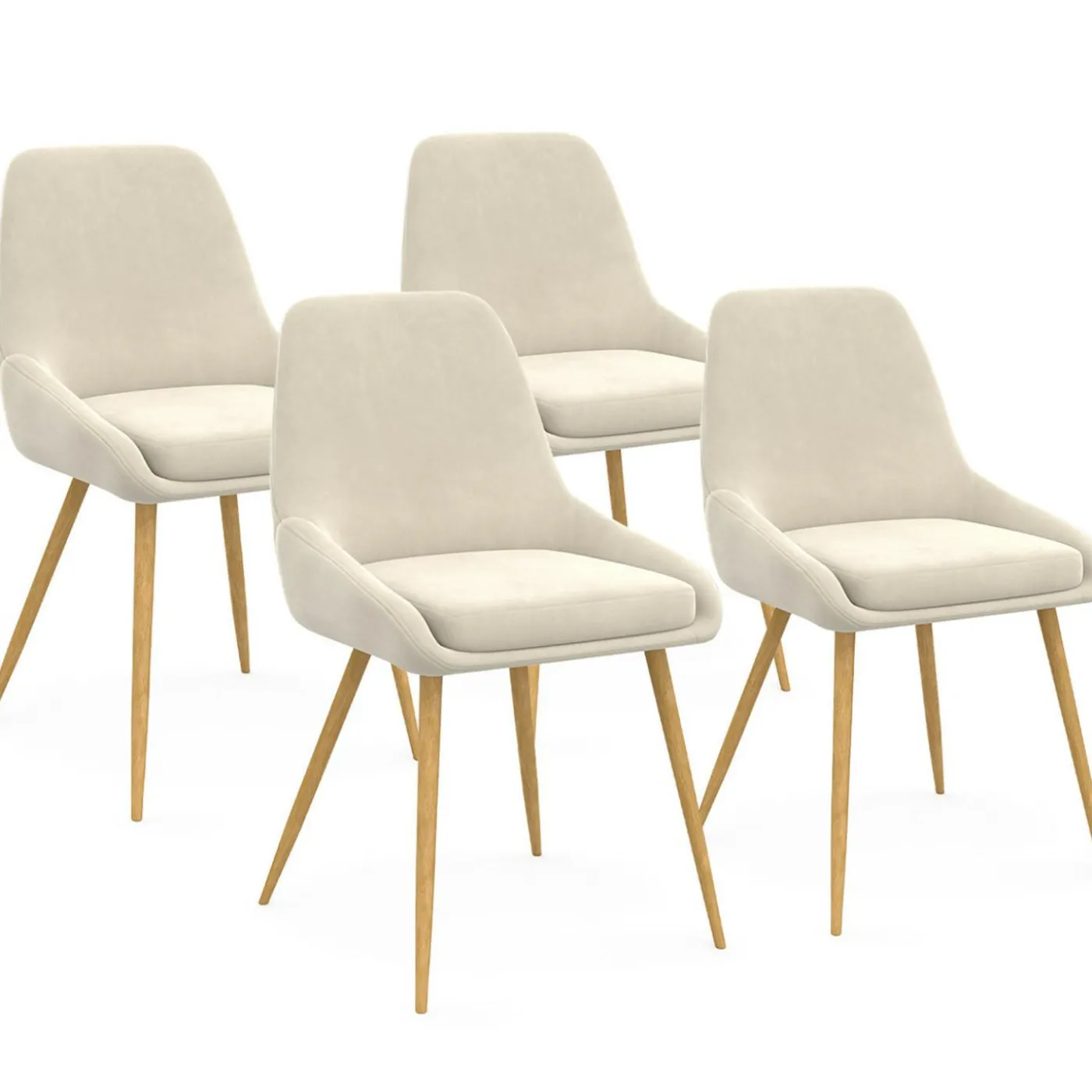 Lot de 4 chaises de salle à manger en velours beige avec demi-accoudoirs
