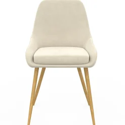 Lot de 4 chaises de salle à manger en velours beige avec demi-accoudoirs