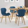 Lot de 4 chaises en tissu bleu canard design pour salle à manger