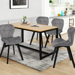 Lot de 4 chaises en velours gris clair avec pieds noirs assise matelassée