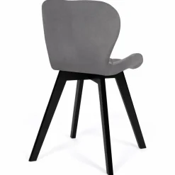 Lot de 4 chaises en velours gris clair avec pieds noirs assise matelassée