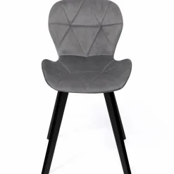 Lot de 4 chaises en velours gris clair avec pieds noirs assise matelassée