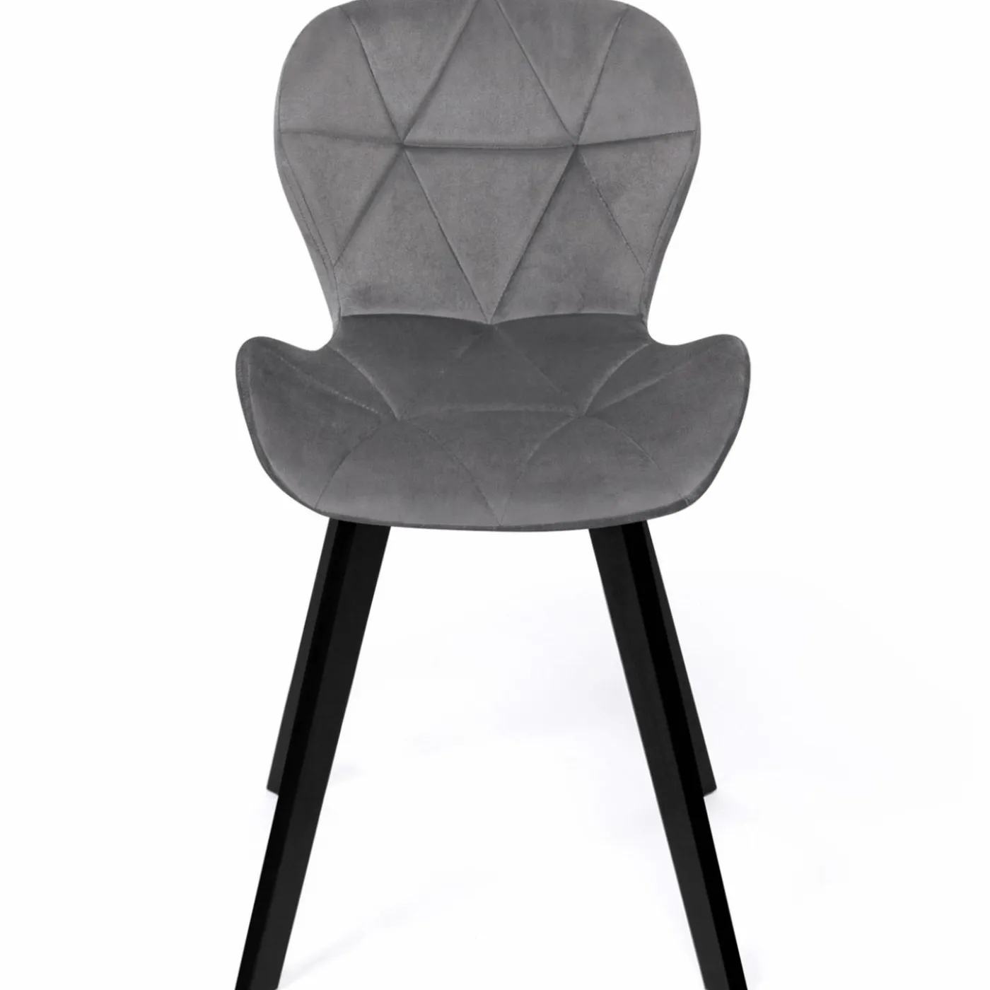 Lot de 4 chaises en velours gris clair avec pieds noirs assise matelassée
