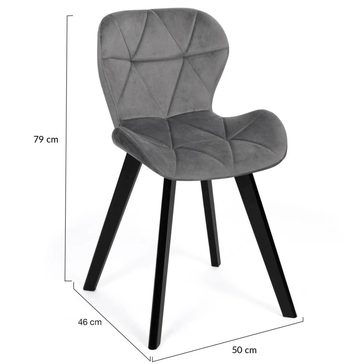 Lot de 4 chaises en velours gris clair avec pieds noirs assise matelassée