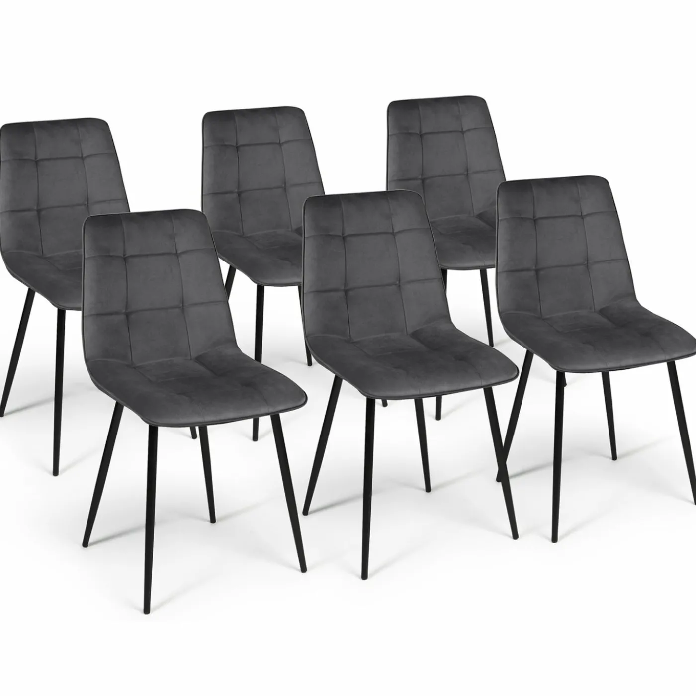 Lot de 6 chaises en velours gris foncé matelassé