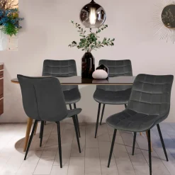 Lot de 4 chaises en velours gris matelassé