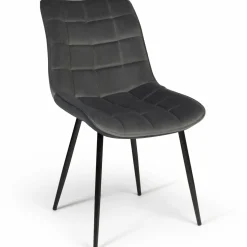 Lot de 4 chaises en velours gris matelassé