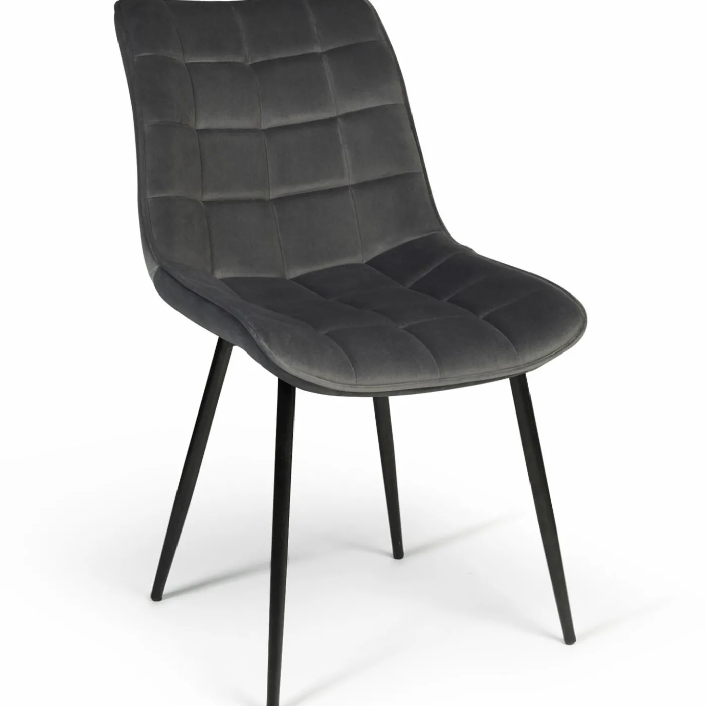 Lot de 4 chaises en velours gris matelassé