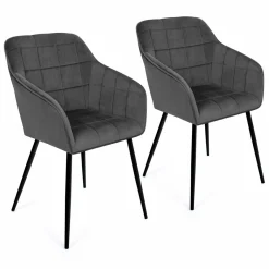 Lot de 2 chaises en velours gris avec accoudoirs