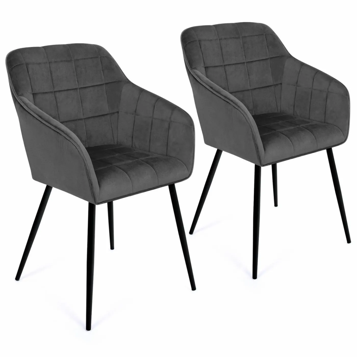 Lot de 2 chaises en velours gris avec accoudoirs