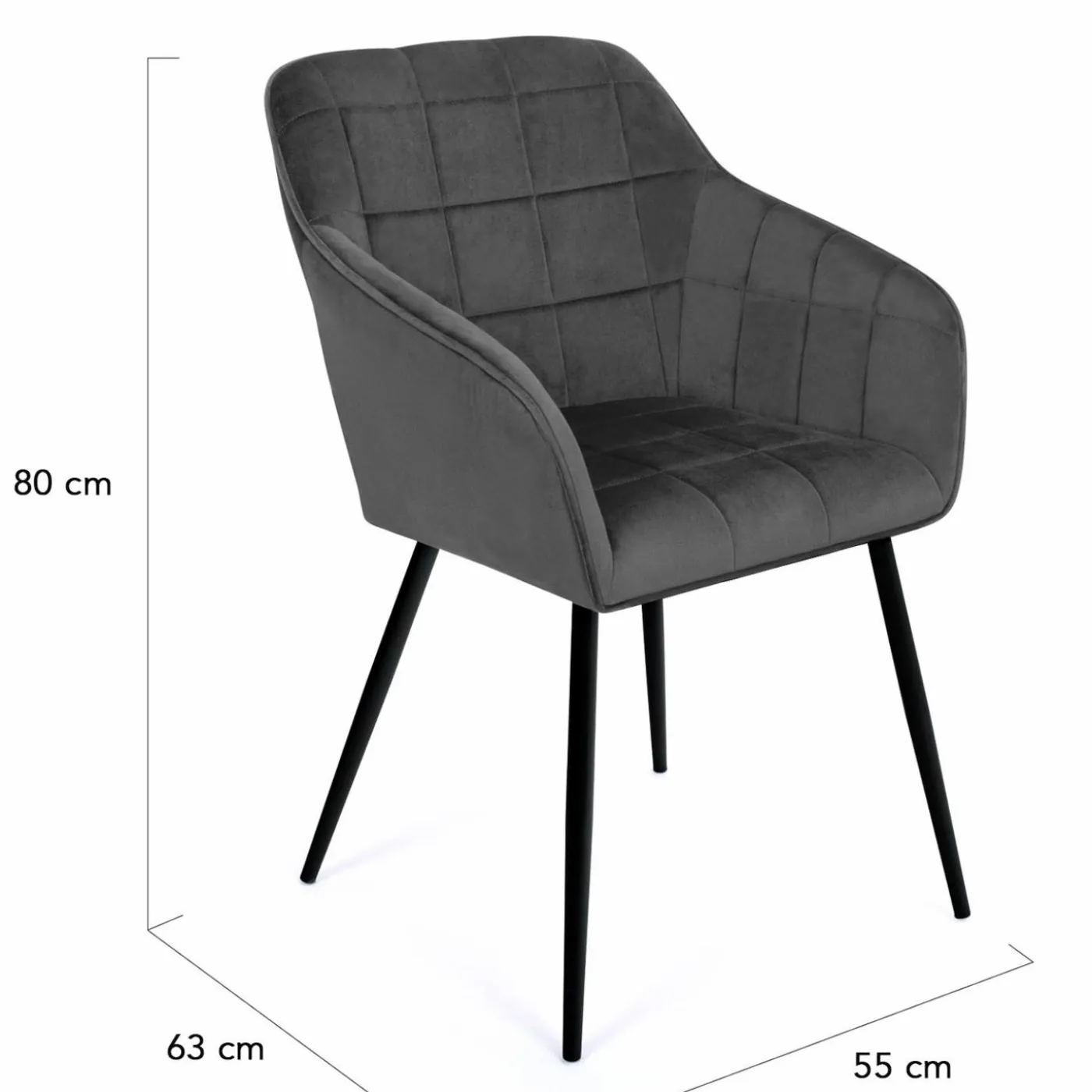 Lot de 2 chaises en velours gris avec accoudoirs