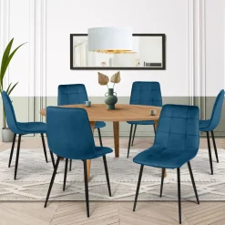 Lot de 6 chaises en velours bleu matelassé