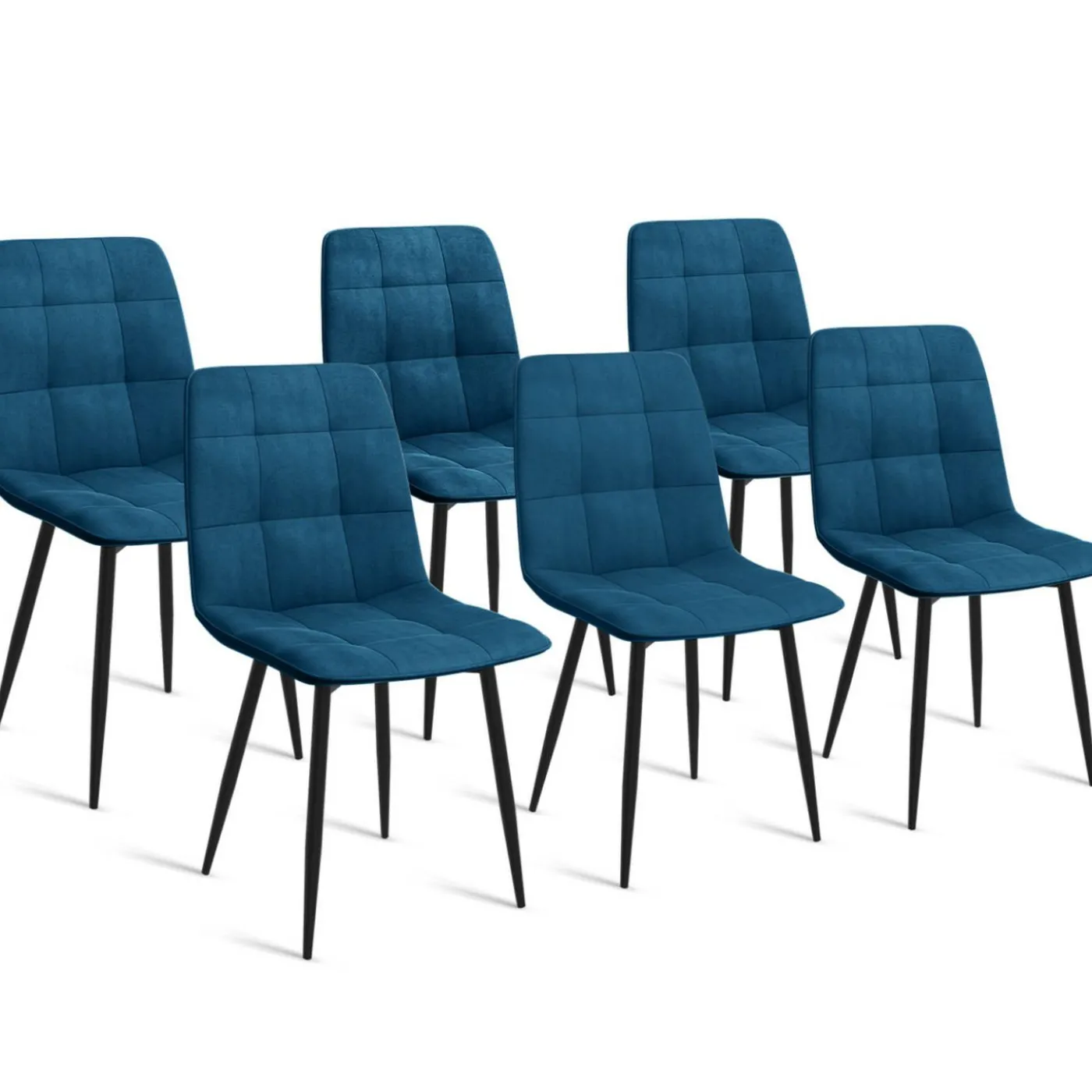 Lot de 6 chaises en velours bleu matelassé