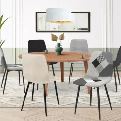 Lot de 6 chaises en velours gris foncé, gris clair, beige, noir et patchworks x2 pour salle à manger
