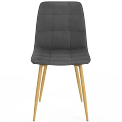 Lot de 6 chaises en velours gris foncé pied effet bois pour salle à manger