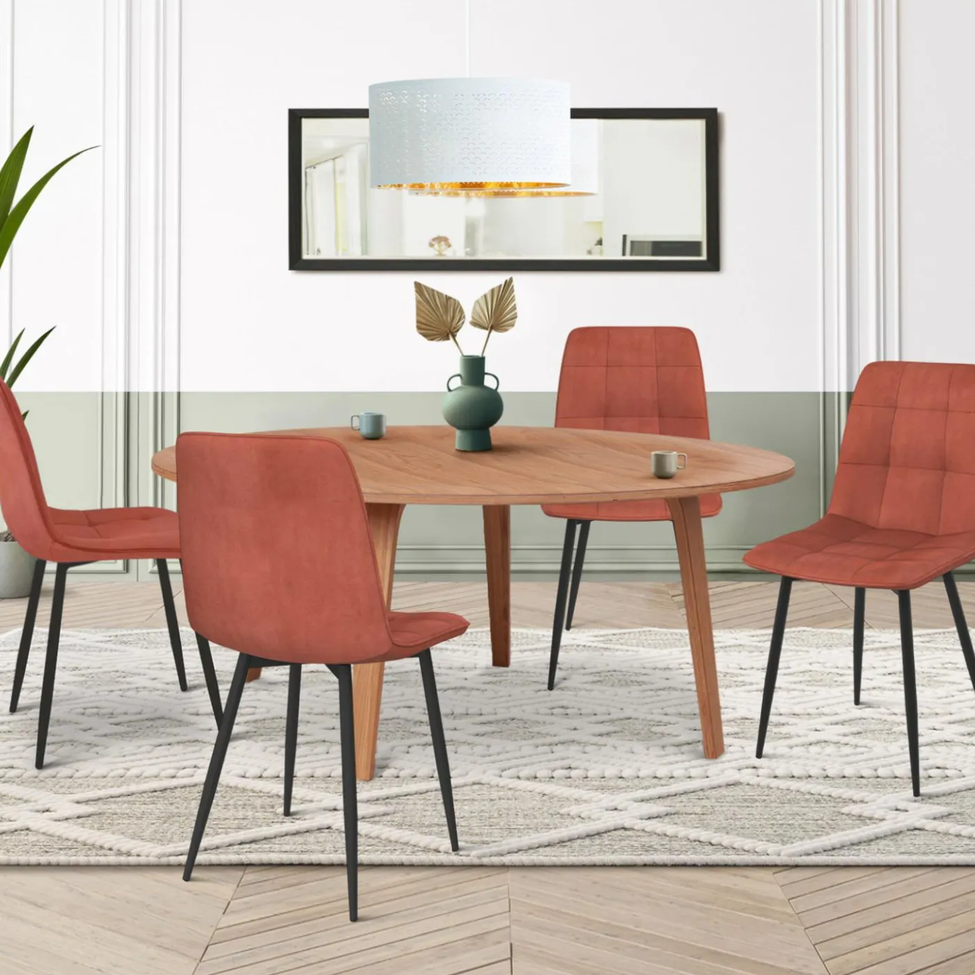 Lot de 4 chaises en velours terracotta pour salle à manger