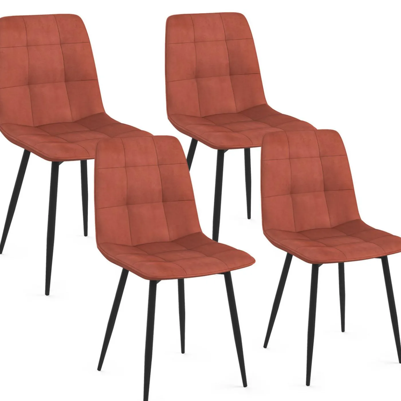 Lot de 4 chaises en velours terracotta pour salle à manger