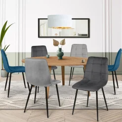Lot de 6 chaises en velours mix color bleu et gris matelassées