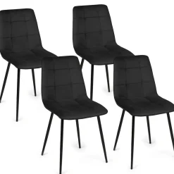Lot de 4 chaises en velours noir pour salle à manger