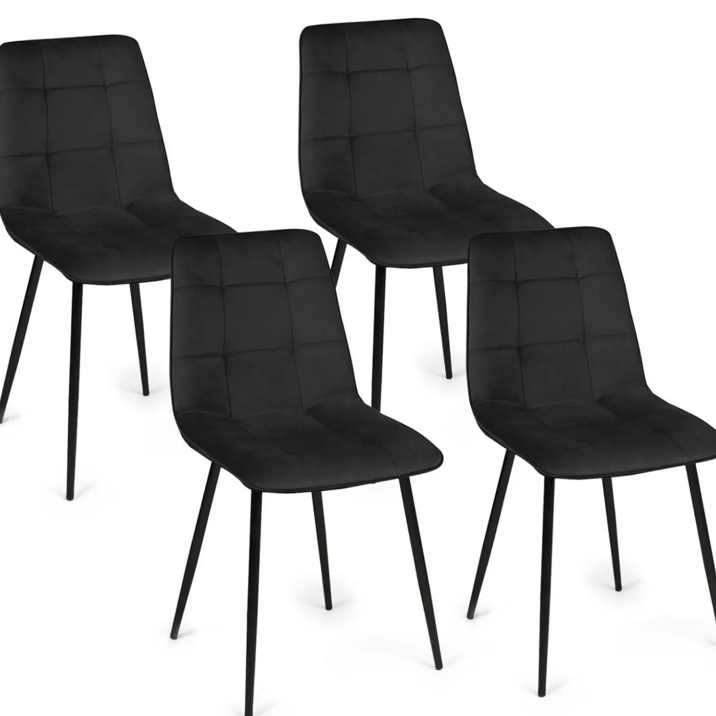 Lot de 4 chaises en velours noir pour salle à manger
