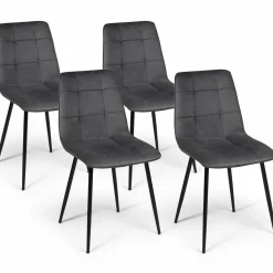 Lot de 4 chaises en velours gris foncé