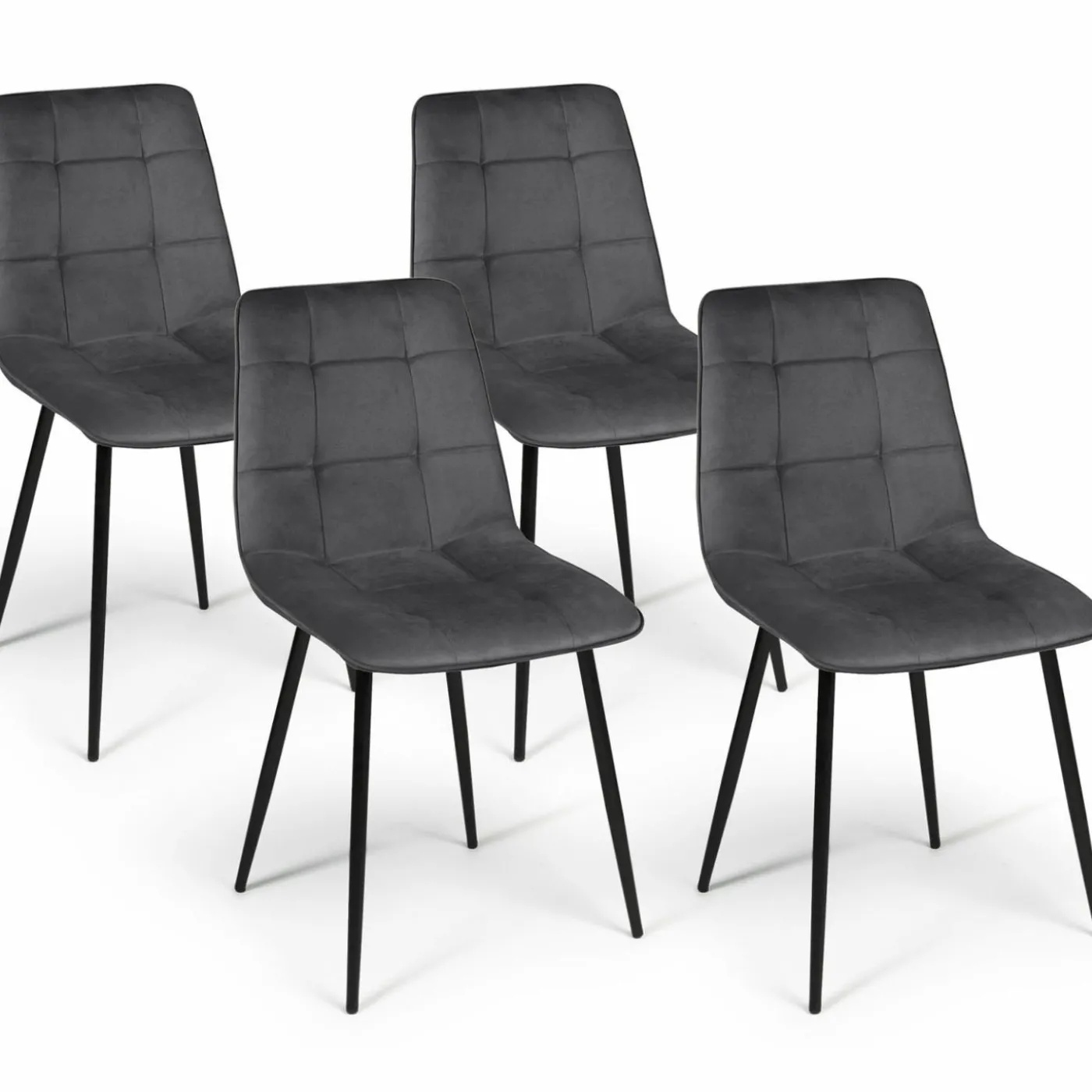 Lot de 4 chaises en velours gris foncé