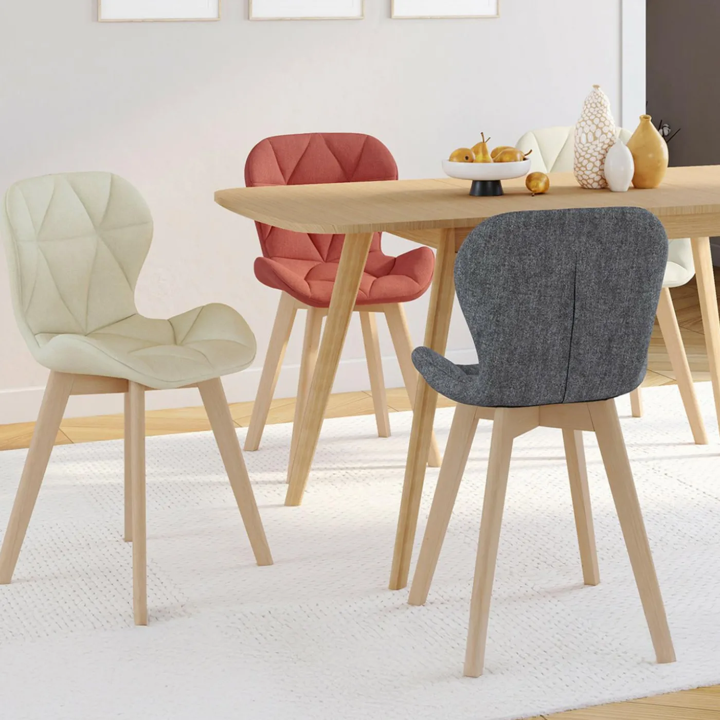 Lot de 4 chaises matelassées gris, terracotta et beige x2