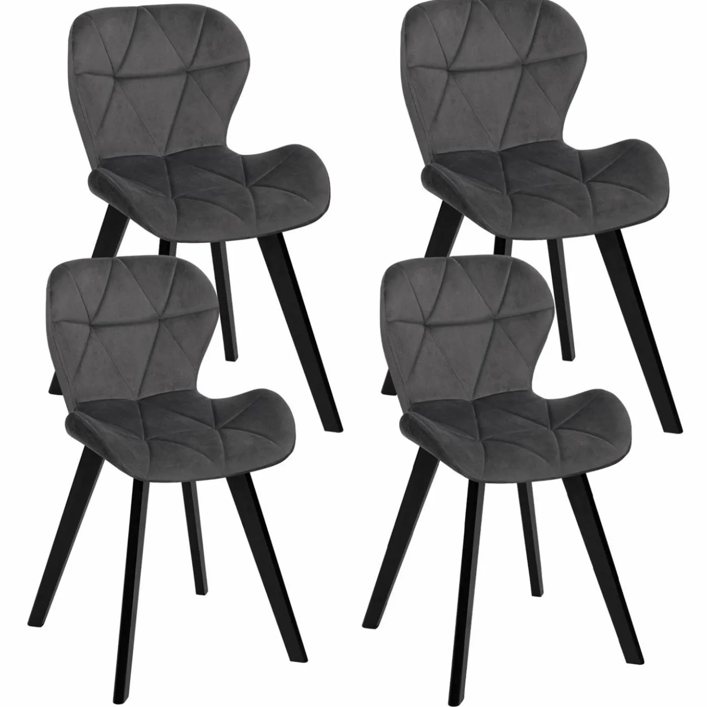 Lot de 4 chaises matelassées velours gris foncé