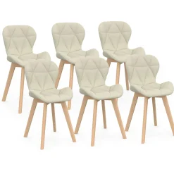 Lot de 6 chaises modernes en tissu beige pour salle à manger assises matelassées