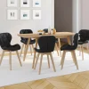 Lot de 6 chaises modernes en PU noir pieds en bois pour salle à manger
