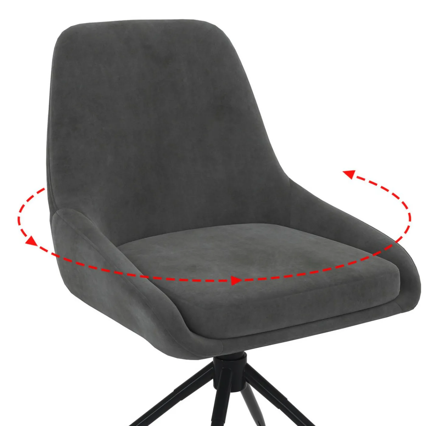 Lot de 4 chaises pivotantes en velours gris foncé avec accoudoirs