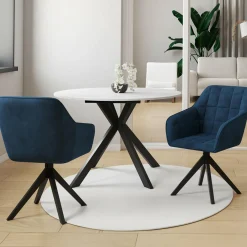 Lot de 2 chaises pivotantes de salle à manger, fauteuils de table en velours bleu