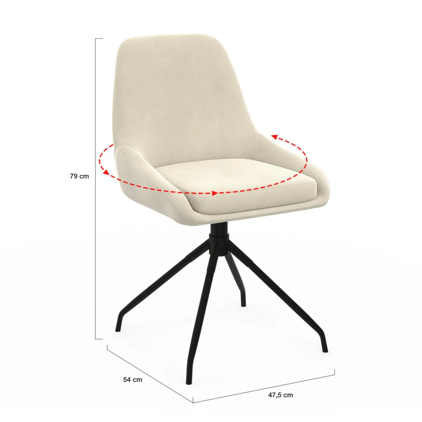 Lot de 4 chaises pivotantes en velours beige avec accoudoirs
