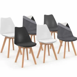 Lot de 6 chaises scandinaves mix color gris foncé, blanc, noir et velours patchworks