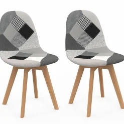 Lot de 2 chaises scandinaves patchworks noirs gris blancs