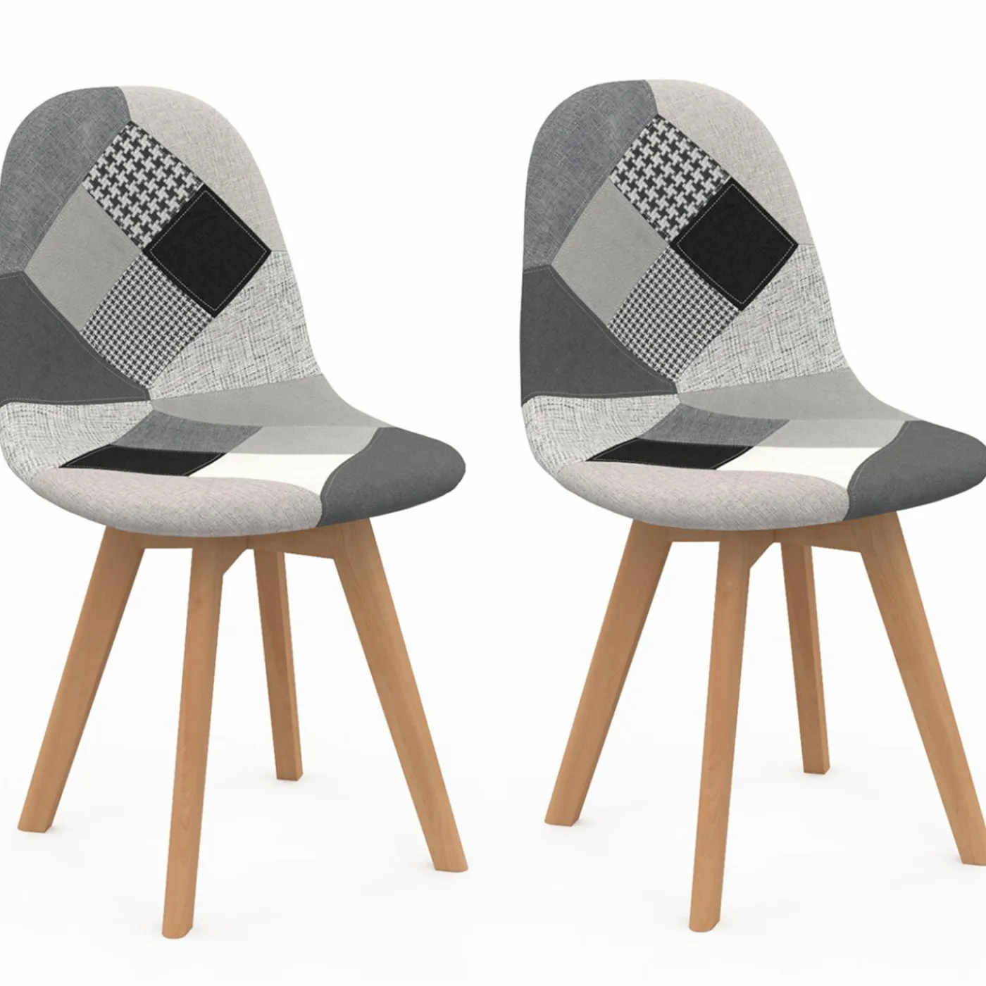 Lot de 2 chaises scandinaves patchworks noirs gris blancs