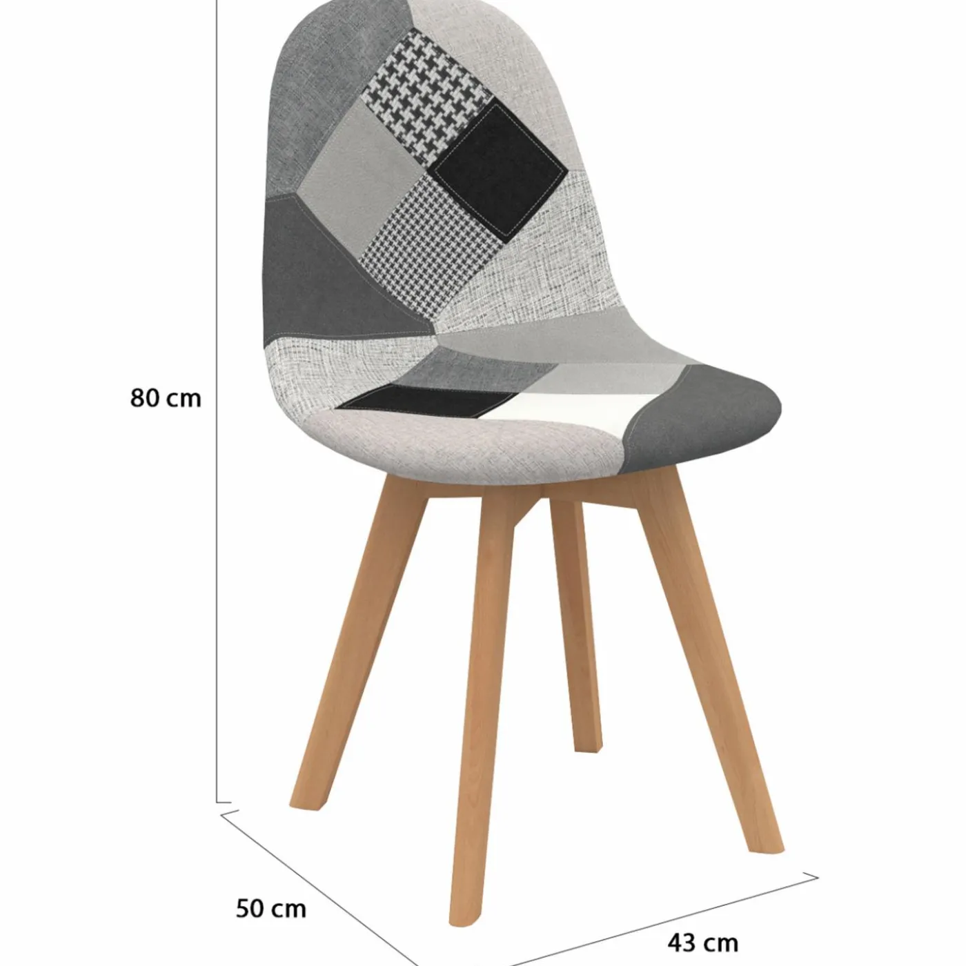 Lot de 2 chaises scandinaves patchworks noirs gris blancs