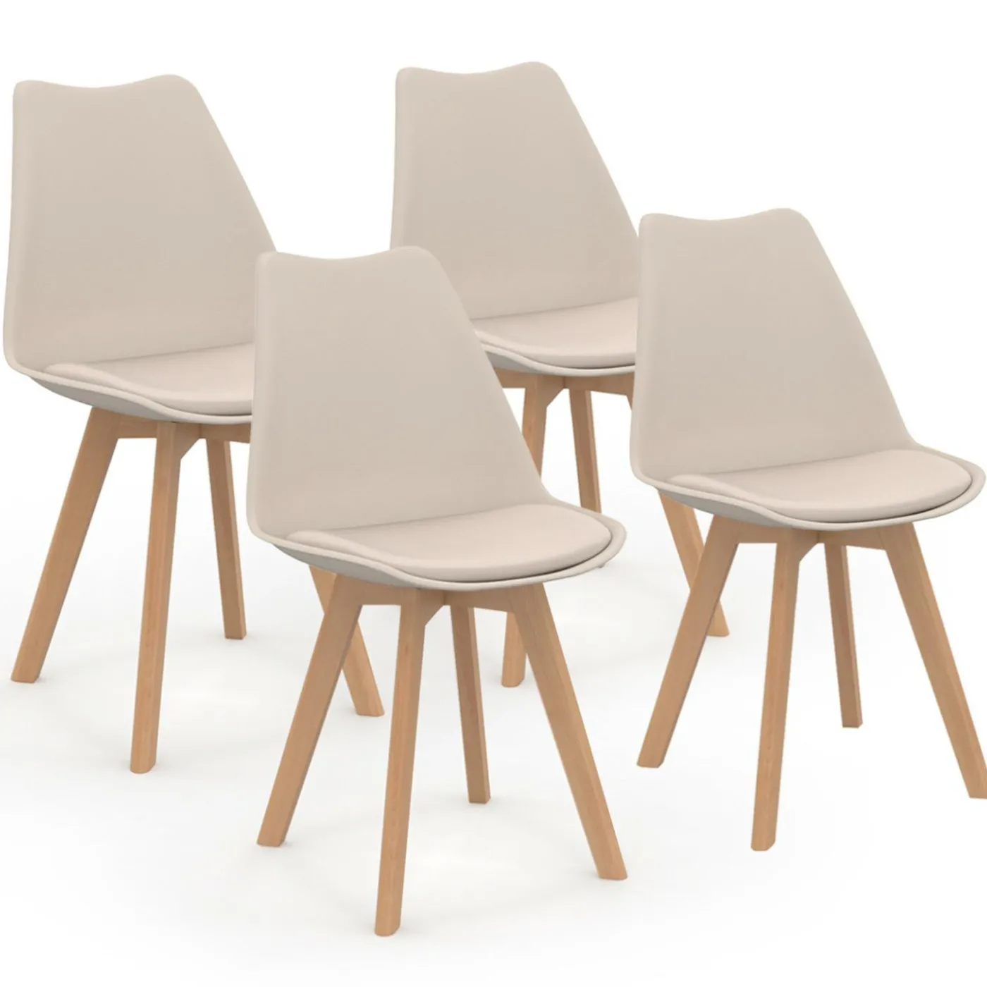 Lot de 4 chaises scandinaves beige pour salle à manger