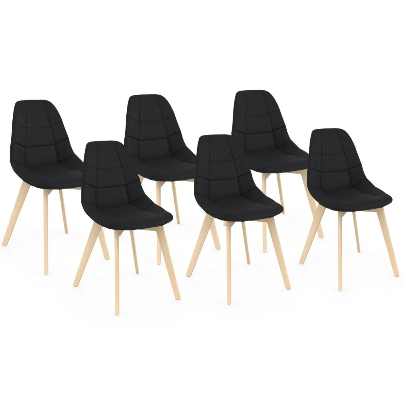 Lot de 6 chaises scandinavesen tissu noir