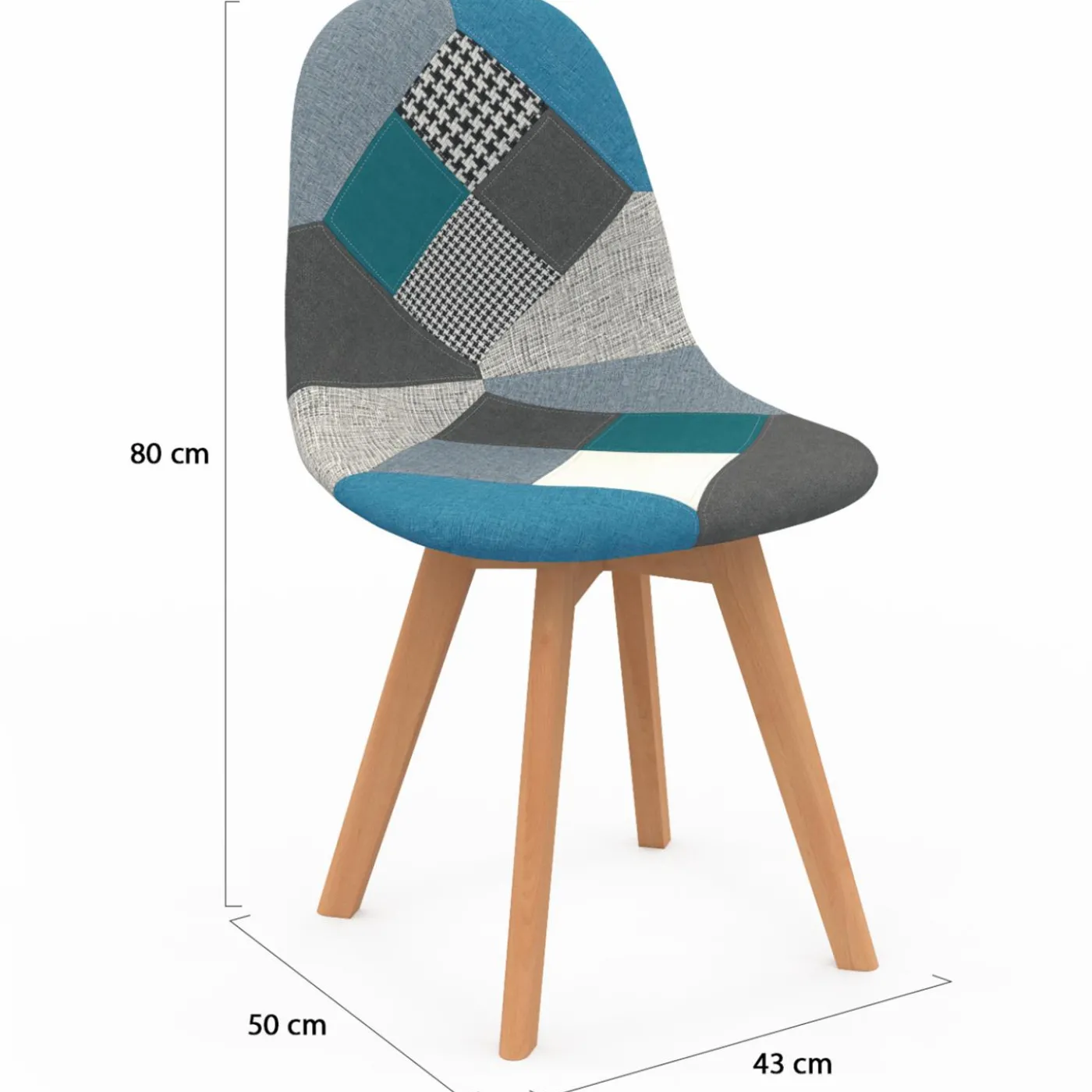 Lot de 2 chaises scandinaves patchworks bleus