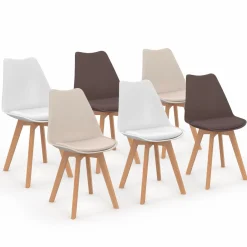Lot de 6 chaises scandinaves mix color taupe, beige et blanc