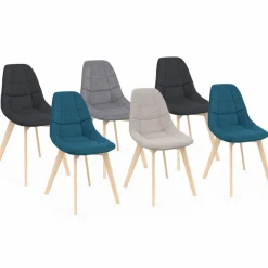 Lot de 6 chaises scandinaves en tissu mix color beige, gris clair, bleu canard et gris foncé