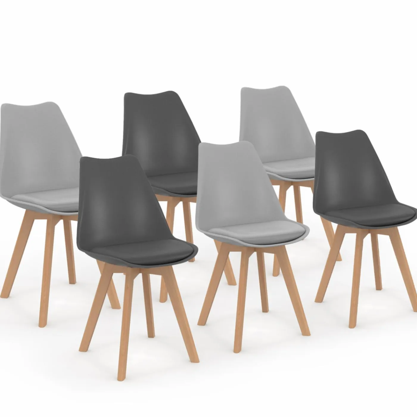 lot de 6 chaises scandinaves gris foncé et gris clair mix color