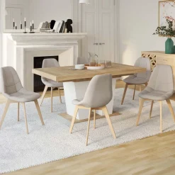 Lot de 6 chaises scandinaves en tissu beige pieds en bois