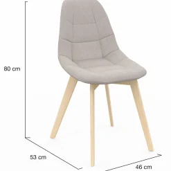 Lot de 6 chaises scandinaves en tissu beige pieds en bois