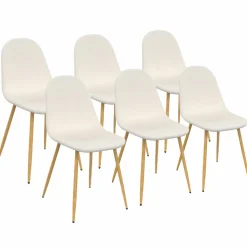 Lot de 6 chaises scandinaves en tissu blanc bouclette pieds en bois