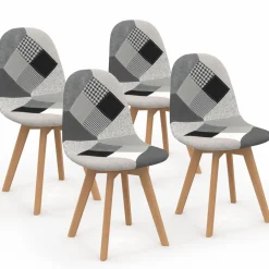 Lot de 4 chaises scandinaves patchwork noir gris blancs