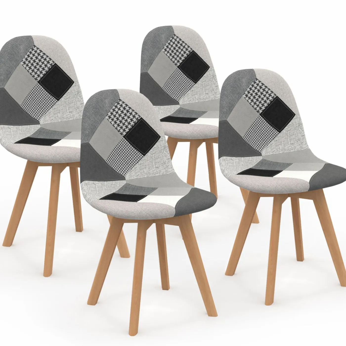 Lot de 4 chaises scandinaves patchwork noir gris blancs