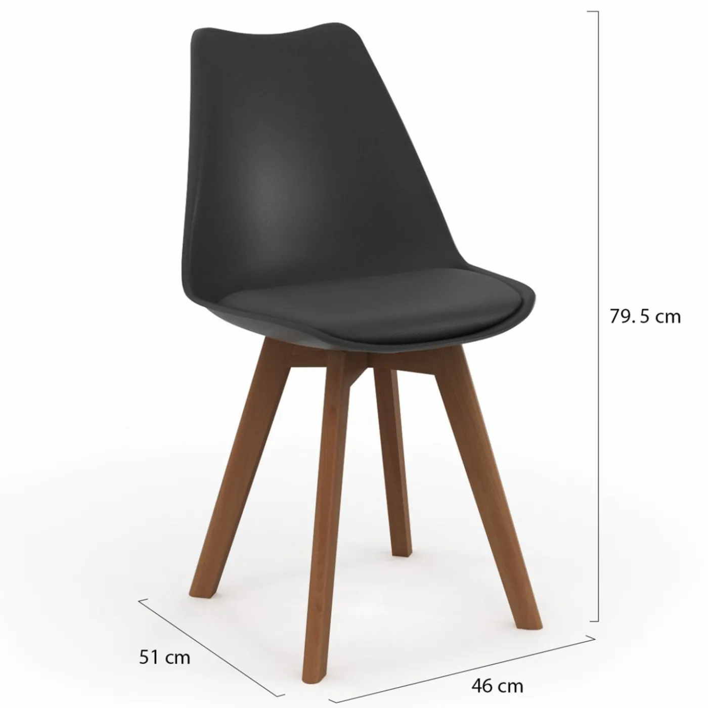 Lot de 6 chaises scandinaves noires avec coussin